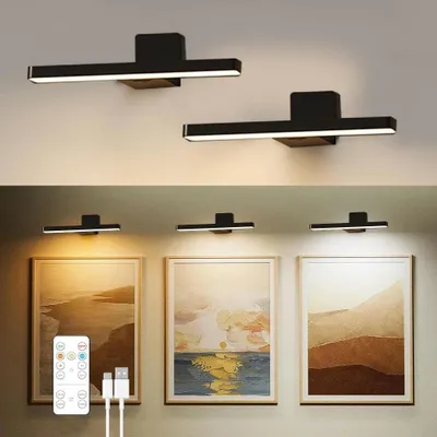 Produktbild von LED Wandleuchten 2er-Set - Kabellos - Wiederaufladbar - Fernbedienung - Dimmbar - Farbtemperatur einstellbar - Wandmontage - Schwarz