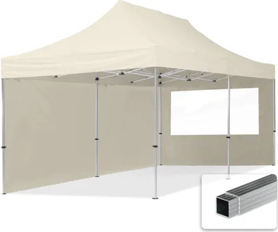 Zdjęcie produktu dla 3x6 m Namiot Ekspresowy, ECONOMY Alu 32mm, ze ścianami bocznymi, okna panoramiczne, kremowy