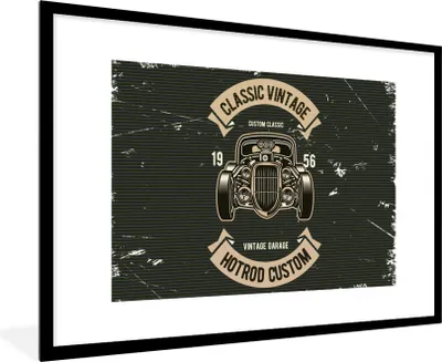 Produktbild von MuchoWow® MuchoWow® Gerahmtes Poster Oldtimer - Zeichnung 90x60 cm - Poster mit zchwarzem Bilderrahmen - Wanddekoration - Fotos