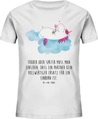 Produktbild von Mr. & Mrs. Panda Kleinkinder T-Shirt Einhorn Verliebt 12-14 Jahre (152/164) - Weiß - Geschenk, Unicorn, Kinder Mädchen, Kindershirt, Bio, Baumwolle, Teenager, Einhörner