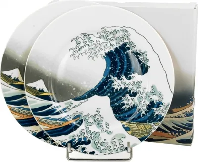 Produktbild von DUO ART GALLERY Dessertteller 2er Set THE GREAT WAVE inspired by K. Hokusai New Bone China Porzellan