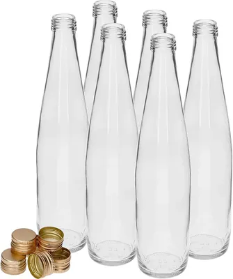 Produktbild von Set 6 Glasflaschen 500 ml mit goldenen Schraubverschlüssen – Flaschen für Likör, Wein, Saft & Sirup