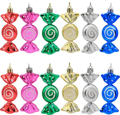 Produktbild von 12 Stück Glitzer Weihnachtsbaumschmuck, Weihnachtskugeln Zuckerstangen Deko, Weihnachts Süßigkeiten Ornamente für Weihnachts Party Deko, Mehrfarbig
