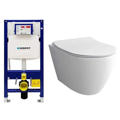 Produktbild von Alpenberger Spülrandloses WC | Hänge WC Spülrandlos mit Toilettendeckel D Form | Badezimmer Set | Klo mit WC Spülkasten | Vorwandelement WC Set Komplett | Passend Geberit