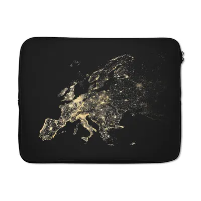 Produktbild von MuchoWow® Laptop Hülle 17 Zoll Laptoptasche Karte - Europa - Schwarz - Gold - Zipper - Schutzabdeckung