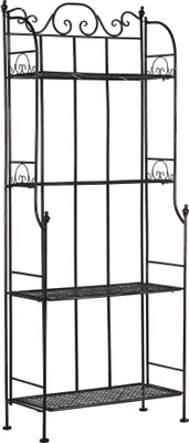 Produktbild von BELIANI Gartenregal Schwarz / Gold Metall 155 cm Hoch mit 4 Ablageflächen Klappbar Antik-Optik Gartenmöbel Gartenschrank Pflanzenregal Terrasse Balkon