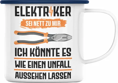 Produktbild von Trendation - Elektriker Emaille Tasse Spruch Männer Geschenk Lustig Gadget Geschenke Kaffeebecher (Blau)