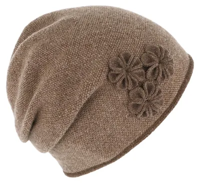 Fiebig Strickmütze Beanie für Damen meliert mit Raffung hinten in braun