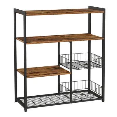 Produktbild von Kuchynský regál s 2 kovovými košíkmi, policami a háčikmi, 80 X 35 X 95 cm, industriálny štýl, rustikálna hnedá farba