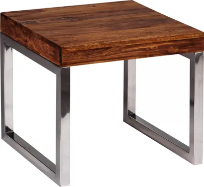 Produktbild von WOHNLING Beistelltisch GUNA Massiv-Holz Sheesham Wohnzimmer-Tisch Metallgestell Couchtisch Landhaus-Stil dunkelbraun natur