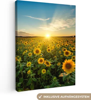 Obrázok produktu pre MuchoWow® - Obraz na plátne - Západ slnka - Kvety - Slnečnica - Horizont - Krajina, nástenná maľba, nástenné dekorácie obrazy obývacia izba, 30x40cm