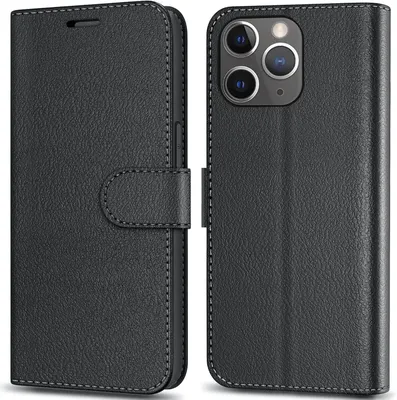 Image de Étui rabattable en cuir synthétique noir pour iPhone 13 Pro, compatible avec le modèle A2483