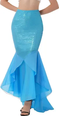 Produktbild von Damen Meerjungfrau Rock Schwanz Gr. 4XL Kostüm Mermaid Tail Pailletten Rock Maxirock Festlich Bodenlang für Karneval Fasching Halloween Party