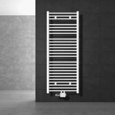 Produktbild von LuxeBath Badheizkörper Mittelanschluss 600 x 1500 mm Weiß gerade mit Thermostat und Anschlussgarnitur Universal Eck- und Durchgangsform, ohne Heizstab