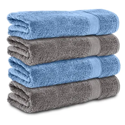 Produktbild von Komfortec 4er Handtücher 50x100 cm Set aus 100% Baumwolle, 470g/m², Frottee, Weich, Anthrazit Grau/Hellblau