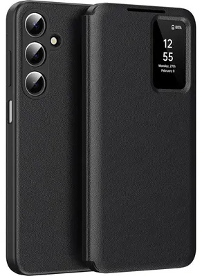 Produktbild von Leder Flip Case für Samsung Galaxy A17 5G/4G, Smart View Fenster Handyhülle mit Kartenfach Schwarz
