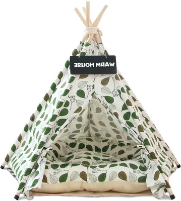 Productafbeelding van Huisdiertent Tipi - Hok Kat Hond - Rustige Slaapplek - Met Zacht Kussen - 50x50x60cm - Blauw