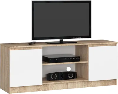 Image de Akord Meuble Tv 2 Portes 1 Niche Chêne Sonoma Blanc 140X40X55