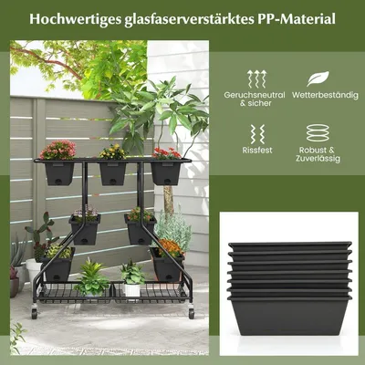 Produktbild von Blumenständer mit Blumenkästen Blumentreppe mit Rollen 100 x 56 x 99 cm Schwarz