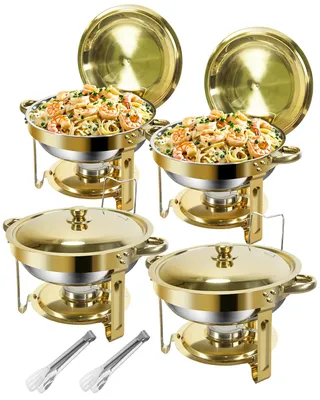 Buffet-Set Chafing Dish 5L, 4er-Pack, rund, Edelstahl, Gold/Silber
