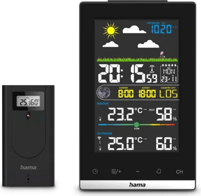 Produktbild von HAMA Wetterstation "Jamaika", mit Außensensor, Funk, Wecker, Raumklima, Schwarz (00222239)