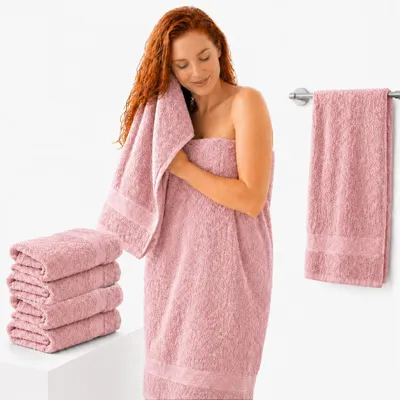 Produktbild von Komfortec 4er Duschtücher 70x140 cm Set aus 100% Baumwolle, 470g/m², Frottee, Weich, Rosa