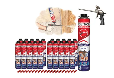 Produktbild von POLYNOR PUR-Wärmedämmung in der Dose PRO - Komplettset - 20 Schaumstoffe - Schaumpistole - Sprühbare Wärmedämmung - Dämmung von Wänden, Dächern, Decken, Rohren - Aerosol 750 ml