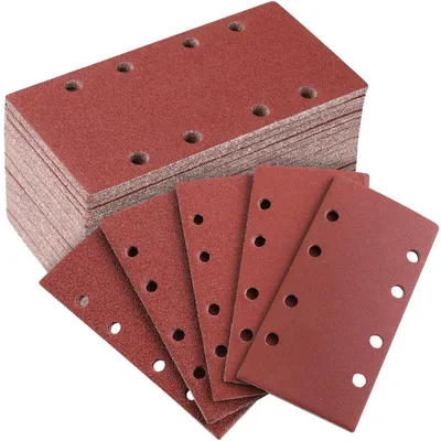 Zdjęcie produktu dla Zestaw papieru ściernego o wymiarach 93x185 mm - 50 sztuk, z 8 otworami, przeznaczony do szlifierek