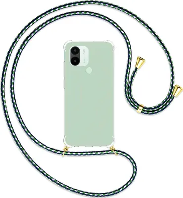 Produktbild von Handykette Backcover-Schutzhülle mit Band (Metall goldfarben) für Xiaomi Redmi A1 Plus (220733SFG) - grün/blau/weiß