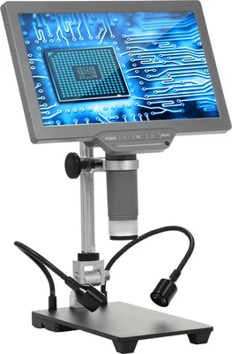 Zdjęcie produktu dla Mikroskop cyfrowy z 10,1-calowym ekranem IPS, mikroskop cyfrowy TV do napraw elektronicznych, mikroskop pomiarowy z pilotem na podczerwień, kablem USB, podstawą i metalowym uchwytem
