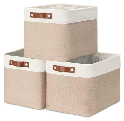 Stoff- Aufbewahrungsboxen, 33x38x33 cm, 3er-Set, licht kaki/weiß