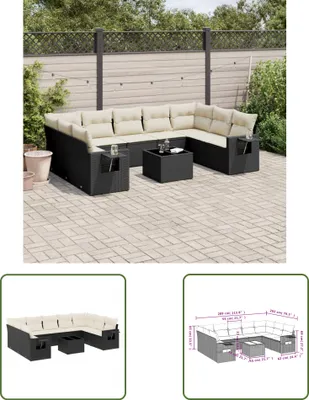 Produktbild von The Living Store 10-tlg. Garten-Sofagarnitur mit Kissen Schwarz Poly Rattan
