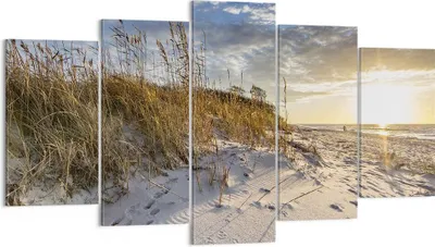 Produktbild von Bild auf Leinwand - Leinwandbild - 5 Teile - Sand Gras Meer - 160x85cm - Wand Bild - Wanddeko - Wandbilder - Leinwanddruck - Bilder - Wanddekoration - Leinwand bilder - Wandbild - EA160x85-4781