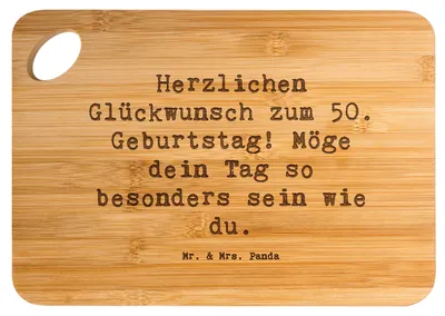 Produktbild von Mr. & Mrs. Panda Brett Spruch 50. Geburtstag Freude - Transparent - Geschenk, schneidbrett, fünfzigster, Liebe und Wertschätzung, Happy Birthday, Frühstücksbrettchen