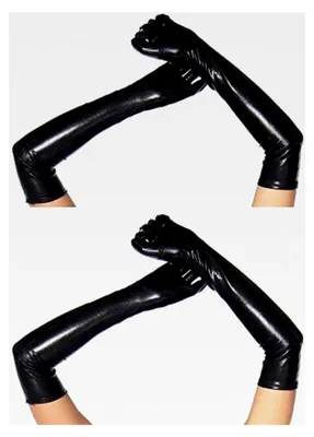 Produktbild von Damen Lange Glänzende Wet Look Leder-Optik Handschuhe ca. 53 cm lang