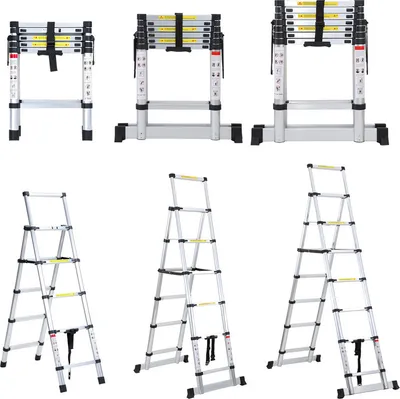 Produktbild von Jopassy Teleskopleiter Alu Leichtgewicht Rutschfester 1,4m+1,7m Silber Multifunktionsleiter Mehrzweckleiter Ausziehbare Leiter 15 Stufe Stehleiter aus Hochwertigem Aluminium Belastbarkeit 150KG