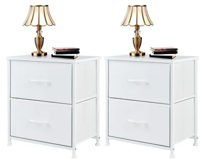 Produktbild von Nachttisch 2er Set Beistelltisch mit Stoff und Schubladen für Schlafzimmer im Industrial Stil