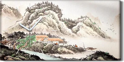 Produktbild von Dekor Leinwand Uhr Wandbilder 60x30 Chinesische Landschaft AquarellMalerei - weiße Hände