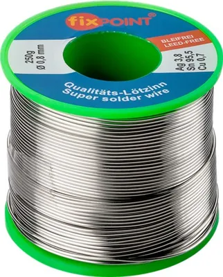 Produktbild von Goobay Profi Lötzinn bleifrei, ø 0,8 mm, 250 g - Zusammensetzung: 3,8 % Silber, 0,7 % Kupfer, 93,8 % Zinn, Flussmittelanteil: 2 %, Schmelzpunkt 217° C