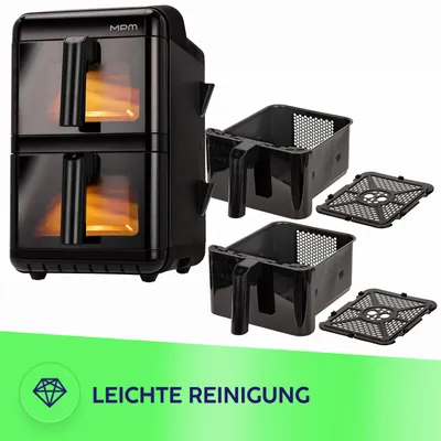 Produktbild von Große Heißluftfritteuse mit 12 Litern Fassungsvermögen, Doppelkammer, Schüttel-Erinnerung, Sync & Dual-Cook Funktion MPM MFR-13