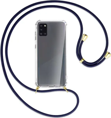 Produktbild von Handykette Backcover-Schutzhülle mit Band (Metall goldfarben) für Samsung Galaxy A31 - dunkelblau