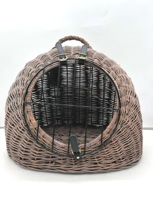 Produktbild von Aumüller Korbhöhle Vintage Grau 60 cm Katzenhöhle Transportkorb Weide Gittertür