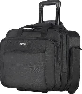 Produktbild von VEVOR Laptop Trolley, passend für Laptops bis zu 17,3 Zoll (44 cm), Aktenkoffer, Notebooktasche mit Rollen und Teleskopgriff, Laptoptasche für Arbeit, Reisen, Büro, 450x210x370 mm (Schwarz)