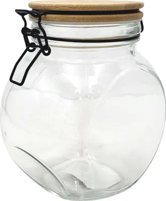 Produktbild von Drahtbügelglas 1600 ml mit Bambusdeckel – Vorratsglas & Bonboniere aus Glas – luftdichtes Aufbewahrungsglas für Süßigkeiten, Lebensmittel – Maße 17,5 x 15,5 x 11,5 cm