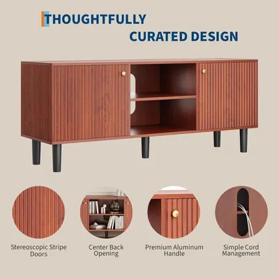 Zdjęcie produktu dla RTV-szafka - szafka pod telewizor - 140 cm - mebel do telewizorów do 165 cm - 2 drzwi z miejscem do przechowywania - regulowana półka - nowoczesny design z drewna orzechowego