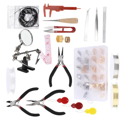 Produktbild von Set zum Schmuckbasteln: Zangen, Halsketten, offene Ringe, Perlen, DIY-Bastelzubehör