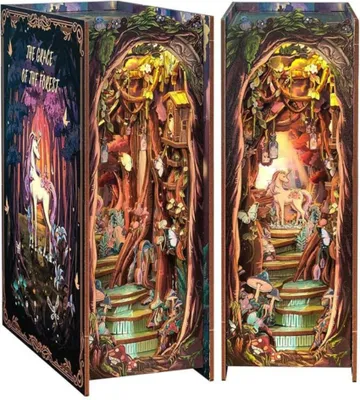 Image de Habarri | DIY Book Nook - Le monde des contes de la forêt - Puzzle 3D - Kit maison miniature avec meubles et lumière LED - Kit coin de livre