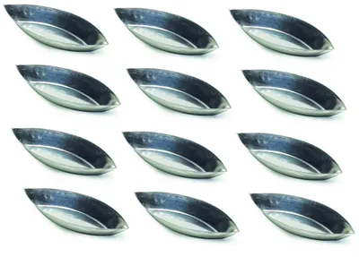 Produktbild von 12 x Backform Schiffchen oval glatt für Desserts-Pudding-Petit Fours-Mürbeteig-Tartes-Minikuchen-Eisschiffchen aus Weißblech 60mm