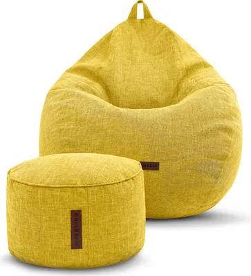 Produktbild von Green Bean® 2er Set Indoor XXL Sitzsack "Home Linen" + Hocker mit EPS Perlen Füllung - Gelb