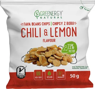BÓB PRAŻONY O SMAKU CHILI I CYTRYNY 50 g - GREENERGY